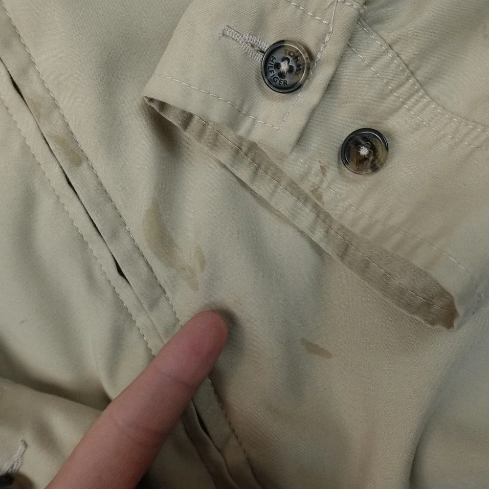 VTG Tommy Hilfiger Jacket Mens L Beige Tan Full Zip Bi Swing Harrington Coat Y2K